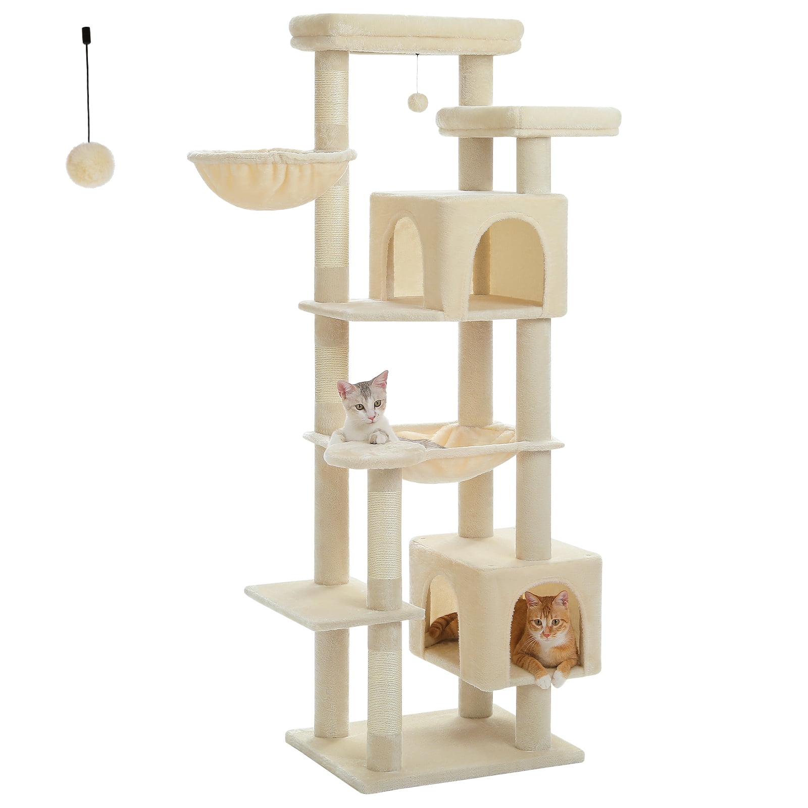 Pefilos 69" Tall Cat Tree for Indoor Large Cats with Hammock, Cat Climbing Tree Tower with Scratching Posts, Condo House and Top Perch, Beige