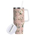 thumbnail image 2 of 40 oz Tumbler With Handle Stainless Steel Insulated Tumbler With Lid for Car Cup Holder Small White and Pink Flowers, 2 of 9