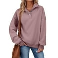 thumbnail image 2 of Lumtrix Oversized Sweatshirt for Women Quarter Button up Stand Collar Long Sleeve Pullover Sweatshirts Henley Neck Pullover Tops Trendy Light pink _EF06 2XL, 2 of 4