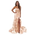 thumbnail image 1 of Vestido de fiesta Mollyevers de satén dorado rosa con forma de sirena, talla 10, para mujer, 1 of 7
