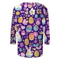 thumbnail image 5 of Cavosen Happy Easter Women's Summer Tops and Blouses 3/4 Sleeve Bunny Eggs Print Pullover Blouse Round Neck Festival Shirts Vacation Holiday T Shirts Casual Dressy Purple L, 5 of 5