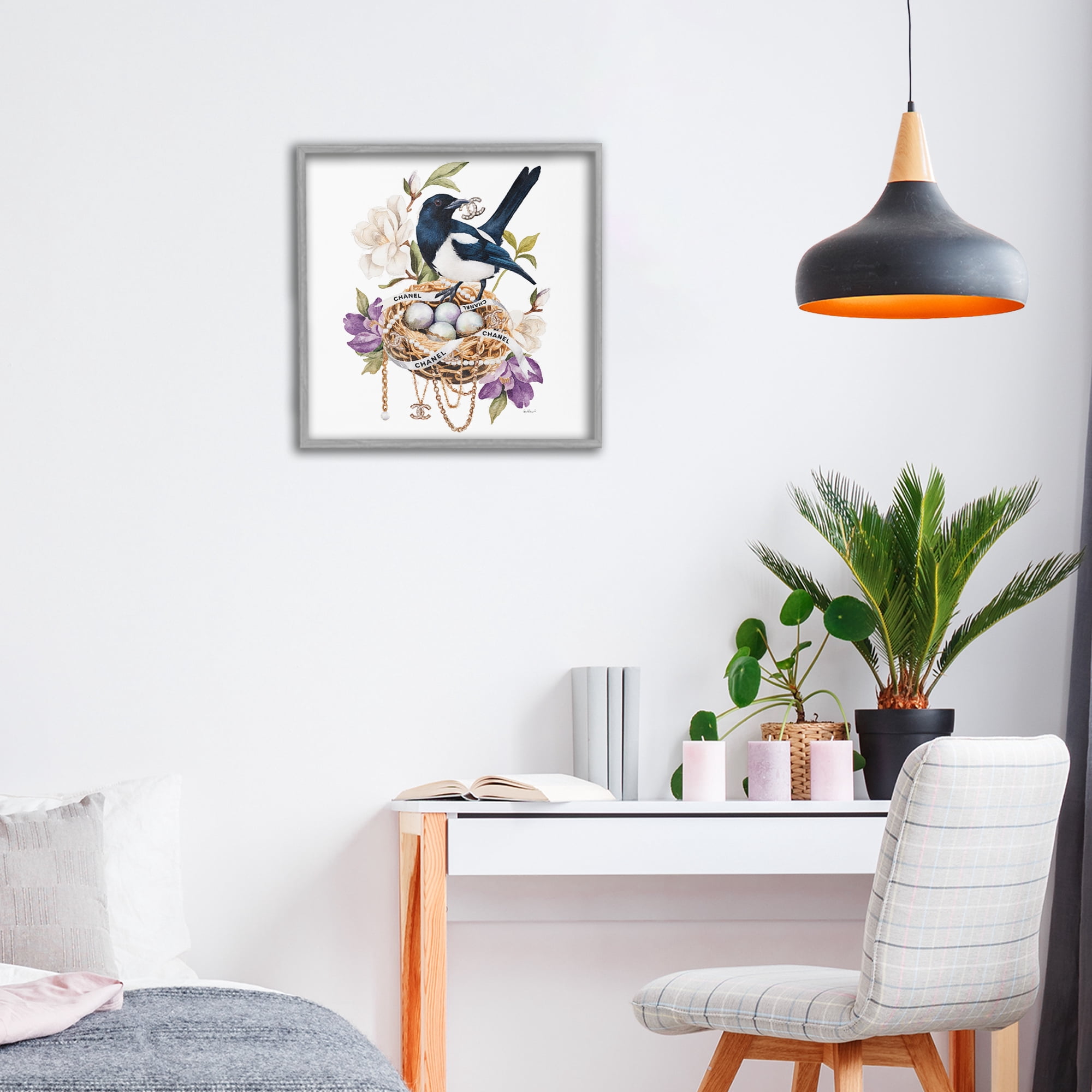 Stupell Industries Glam Birds Nest Magnolia Gray Framed Giclee Art, design by Amanda Greenwood