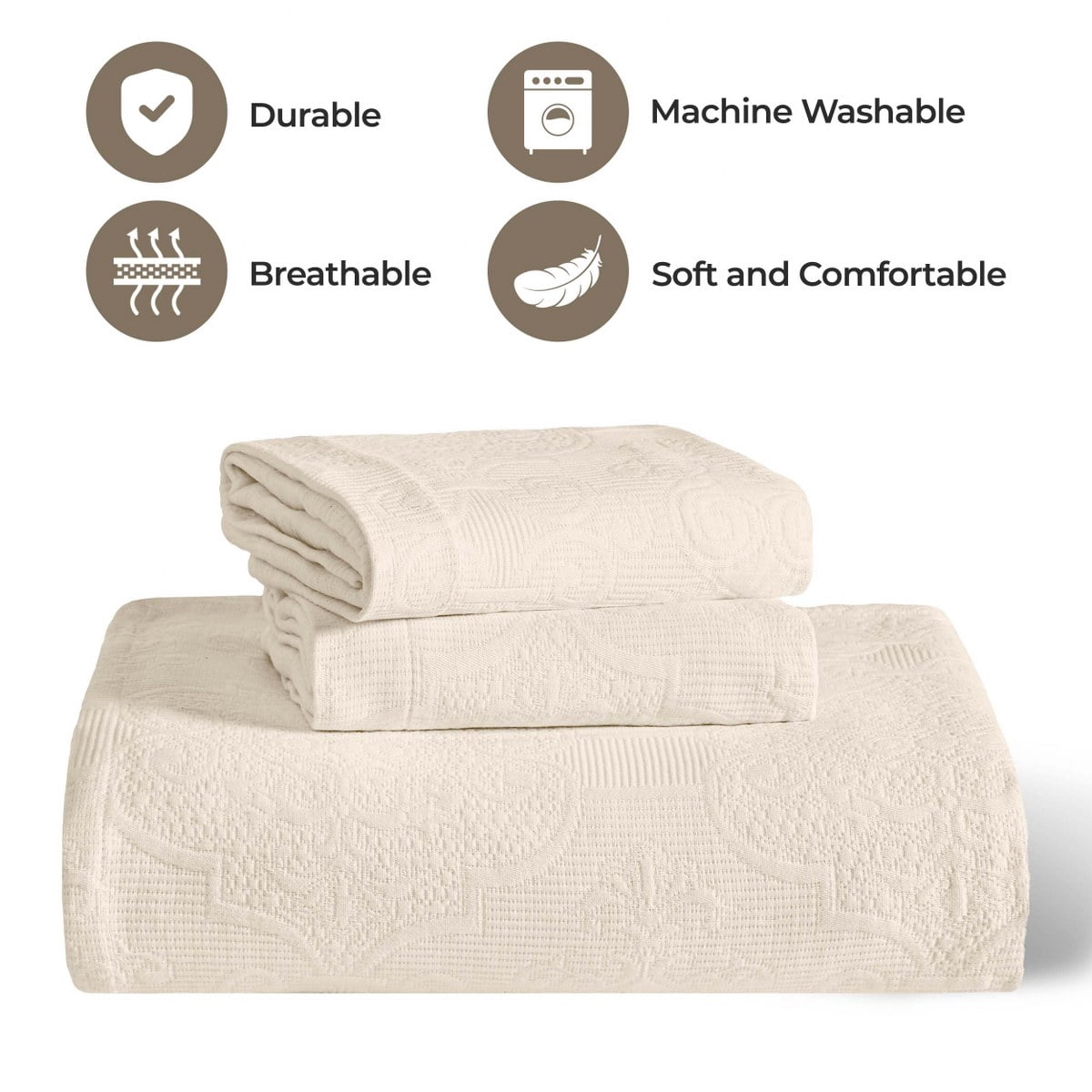Superior 2-Piece Florin Cotton Matelasse Ivory Bedspread Set, Twin