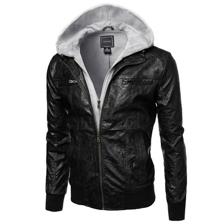 FashionOutfit Men's Refined Faux-Leather Motor Jacket with Detachable