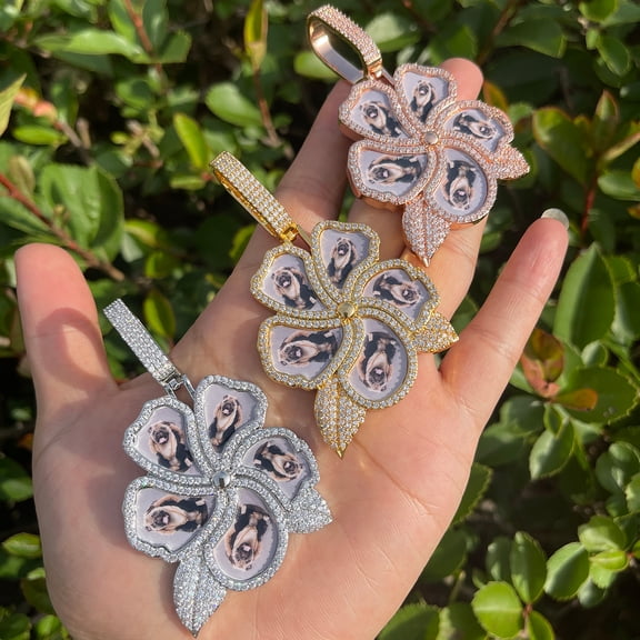 DUBSS Iced Out Personazlied Photo Pendant Custom Picture Necklace for Women Flower Charms Hip Hop Jewelry