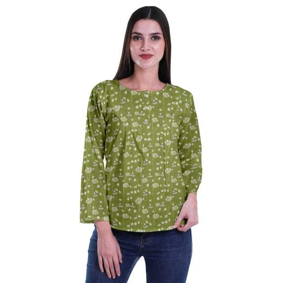 Moomaya Printed Button Placket Full Sleeve Top Round Neck WoMen's Casual Summer Tunic