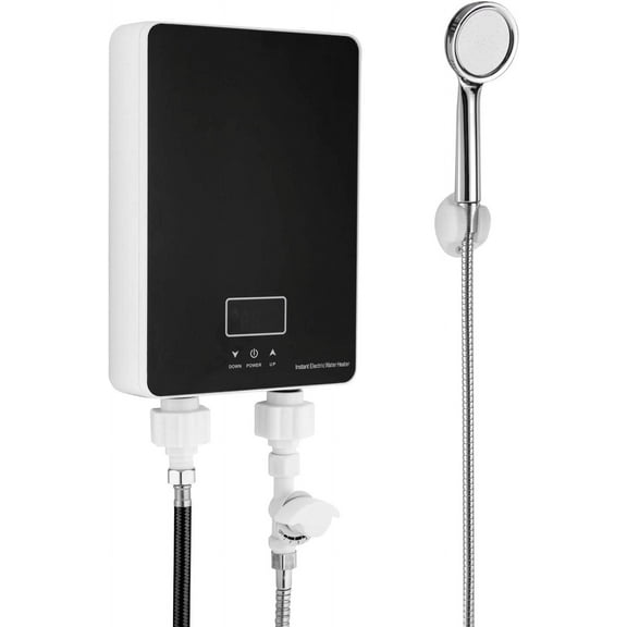 Electric Tankless Water Heater, 6000W 220V Instant Water Heater with Shower Head, IPX4 Water-Proof Level Water Heater with LED Display for Kitchen Washing Bathroom Shower, Black