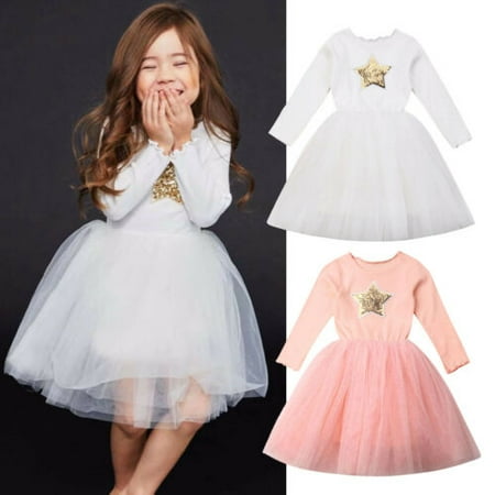 Pudcoco Girls Bridesmaid Dress Baby Star Kid Party Tulle Skirt