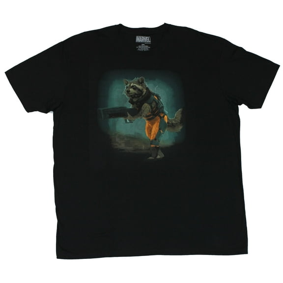 Guardians of the Galaxy Mens T-Shirt - Rocket Toting Gun Approaching Image (X-Small)