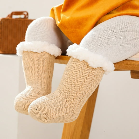 Clearance! Prime On Sale! Juebong Super Thick Wool Lamb Velvet Children's Floor Socks Solid Color Plus Velvet Baby Socks Non-slip Baby Floor Socks,Khaki,6-12 Months