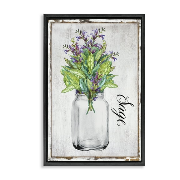 Stupell Industries Rustic Garden Sage Plants & Flowers Painting Black Floater Framed Canvas Art Print Wall Art, 17 x 25