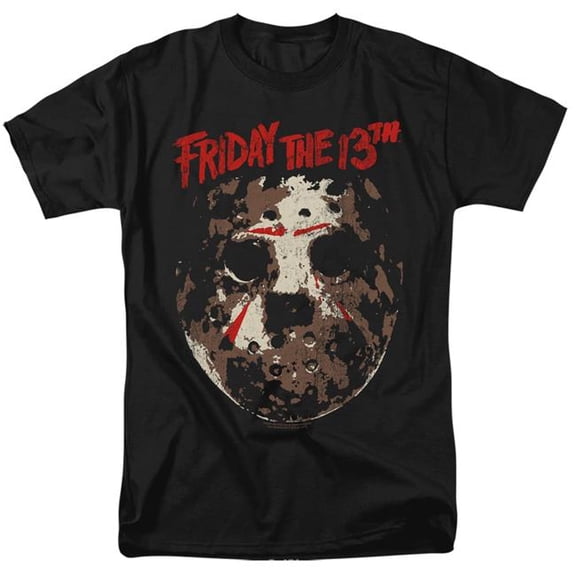 Trevco Sportswear WBM713B-AT-3 Friday The 13th Rough Mask Adult Regular Fit Short Sleeve T-Shirt, Black - Large