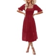 thumbnail image 3 of Faithtur New Fashion Women Summer Long Dress Short Puff Sleeve Square Neck Backless Swiss Dot Dress, 3 of 6