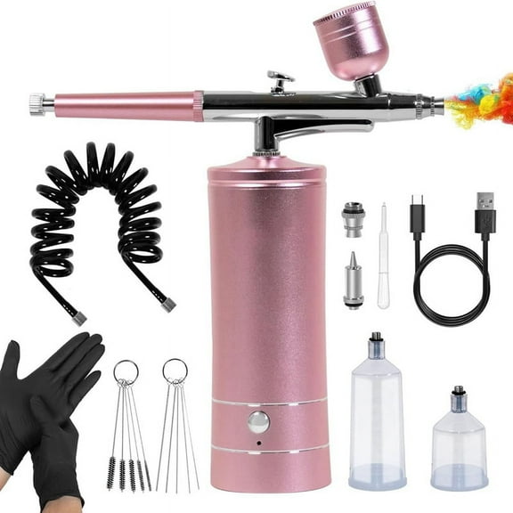 AirBrush Kit with Air Compressor&Gloves-27PSI High Pressure Airbrushwith Hose Wireless AirBrush for Model Painting Pink