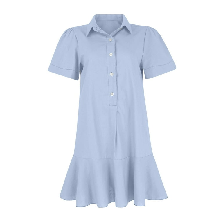 Mohiass Women's Tunic Mini Shirt Dress Cotton Short Sleeve Ruffle Hem Dress Button Up Shift Chambray Dresses Light Blue L - Walmart.com Mohiass Women's Tunic Mini Shirt Dress Cotton Short Sleeve Ruffle Hem Dress Button Up Shift Chambray Dresses Light Blue L - Walmart.com