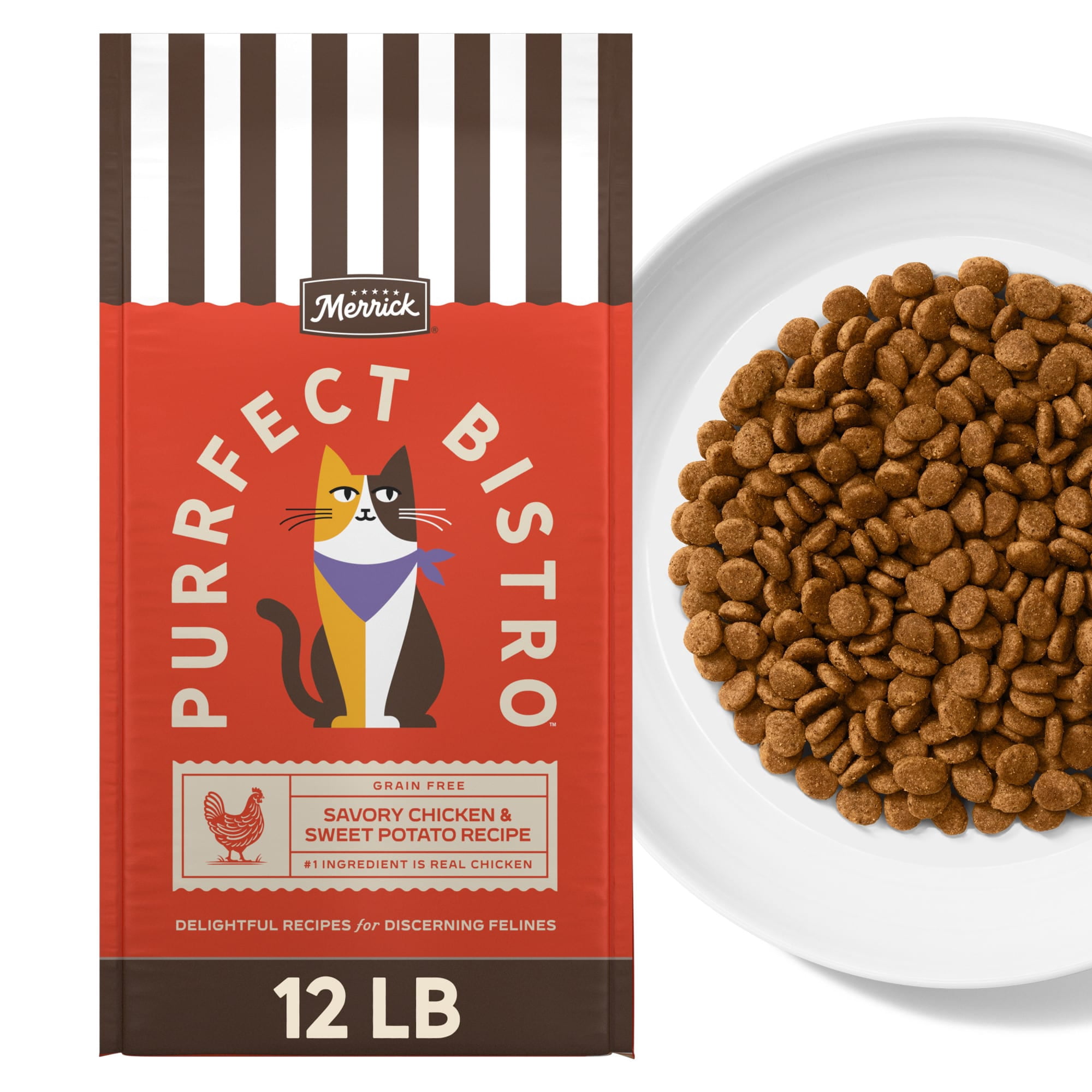 Merrick Purrfect Bistro Grain Free Chicken & Sweet Potato Recipe Natural Dry Cat Food for Adult Cats 12 lbs.