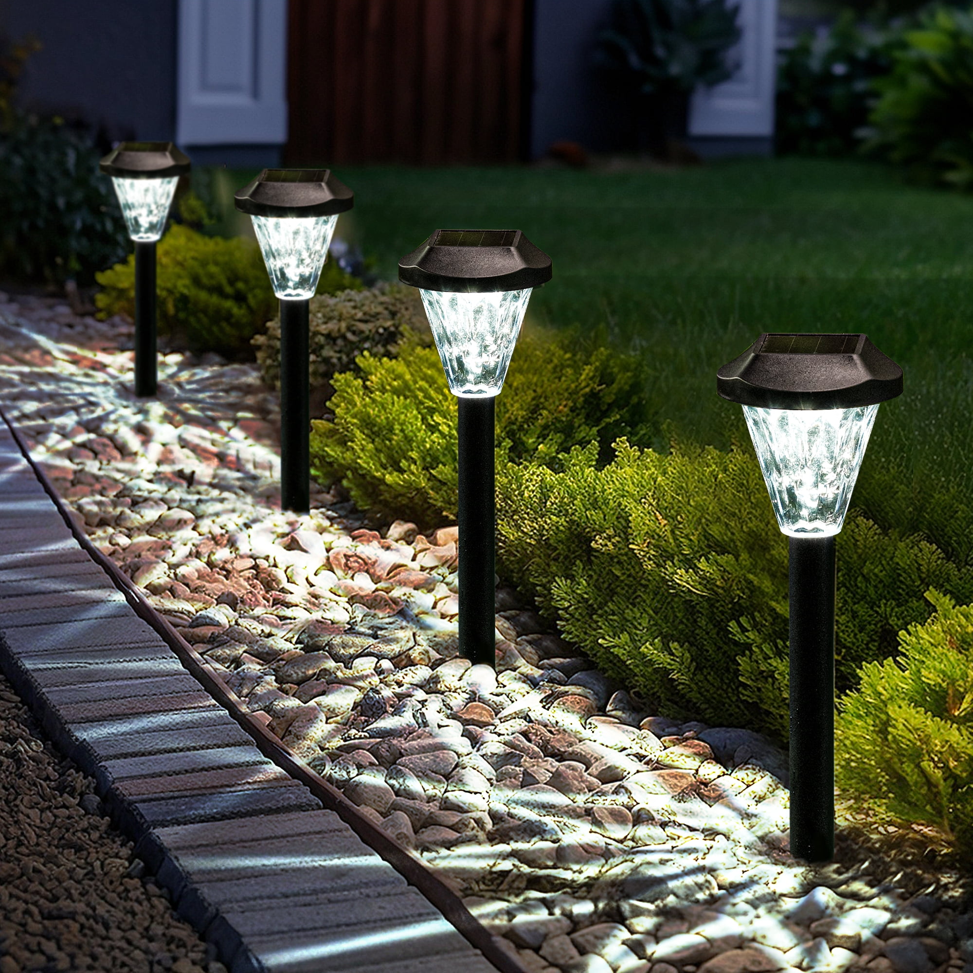 Gigalumi Outdoor Solar Powered Pathway Lights Contemporary Waterproof Cold White 6500K 8 Pack
