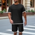 thumbnail image 3 of Ohufall Outfits for Men 2 Pieces Set Fashion Solid Casual Round Neck Tee Shirts with Shorts Summer Loose Brethable Outdoor Sport Sets, 3 of 8