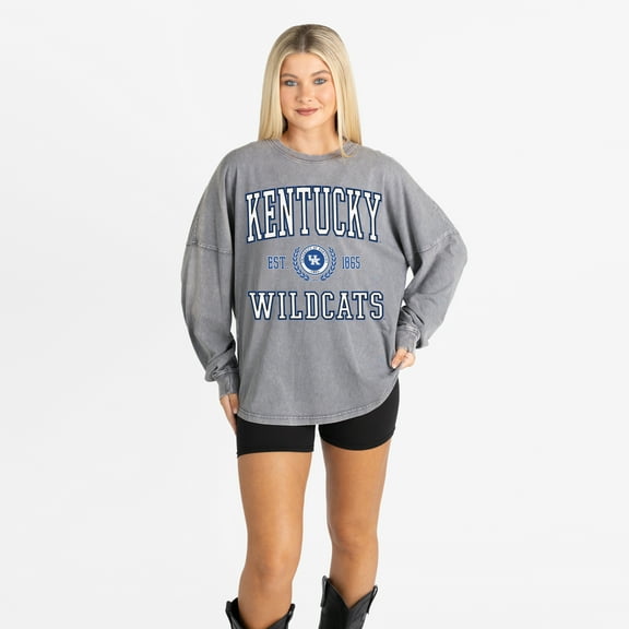 Women's Gameday Couture Gray Kentucky Wildcats Oversized Final Score Snow Wash Long Sleeve T-Shirt
