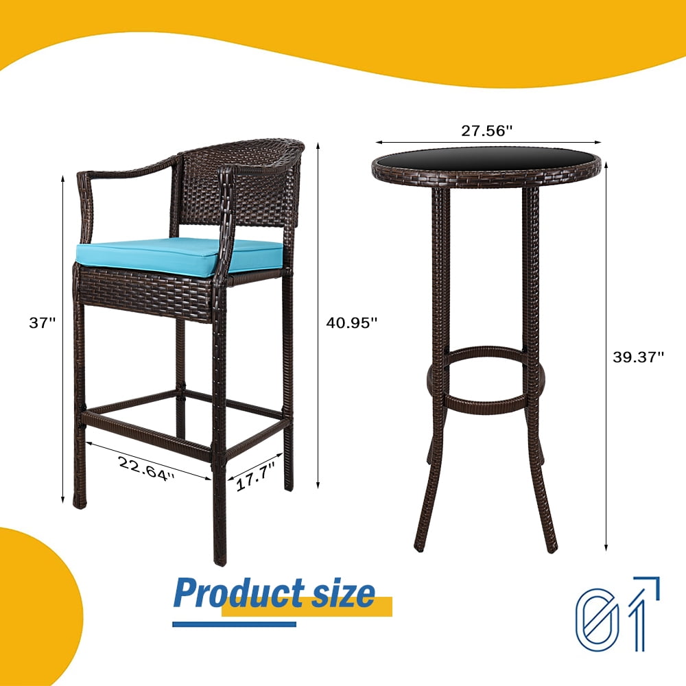 Buy BTMWAY Wicker Outdoor Bar Stools and Table Set, Cushioned Outdoor
