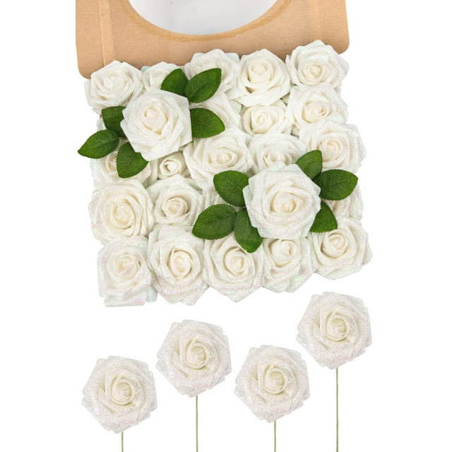 Flores Artificiales N&T NIETING Rosas Brillantes 25 piezas Espuma Blanca