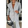 thumbnail image 4 of 2025 Womens Two Piece Outfits Striped Side Button Tops and Pants with Pockets Sets Business Casual Pants Suits Set Light Gray XXL, 4 of 7