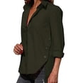 thumbnail image 3 of Wenyuyu Womens Button Down Tshirts Lightweight Solid Color Blouses Roll Long Sleeve V-Neck Tops Split Hem Shirts Green 4XL, 3 of 7