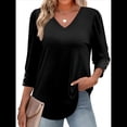 thumbnail image 3 of Blusas de 3/4 con Botones y Cuello en V para Mujer, Ropa Informal de Verano para Vacaciones de Playa, Ropa de Otoño 2025 Negro M, 3 of 9