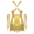 thumbnail image 2 of TSSOE Women Glittery Latin Dance Outfit Sleeveless Tassel Leotard with Gloves  Salsa Ballroom Dance Gold XXL, 2 of 7