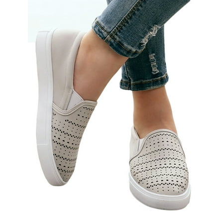 Women's Slip On Hollow Out Round Toe Flat Boho Sneaker Sport (Best Way To Get Stink Out Of Shoes)