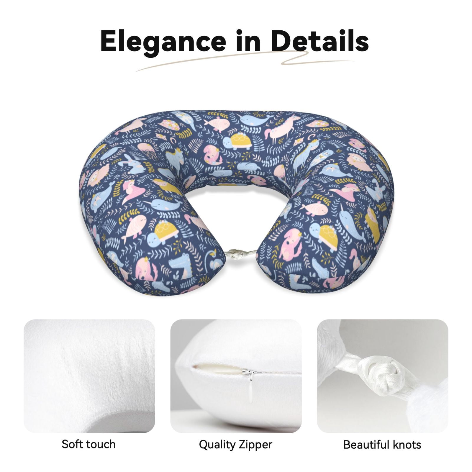 Xecao Cute Baby Animals Print Memory Foam Cervical Neck Pillow Versatile U-Shaped Pillows for Home,Office,Camping,Travelling,Soft Washable Cover