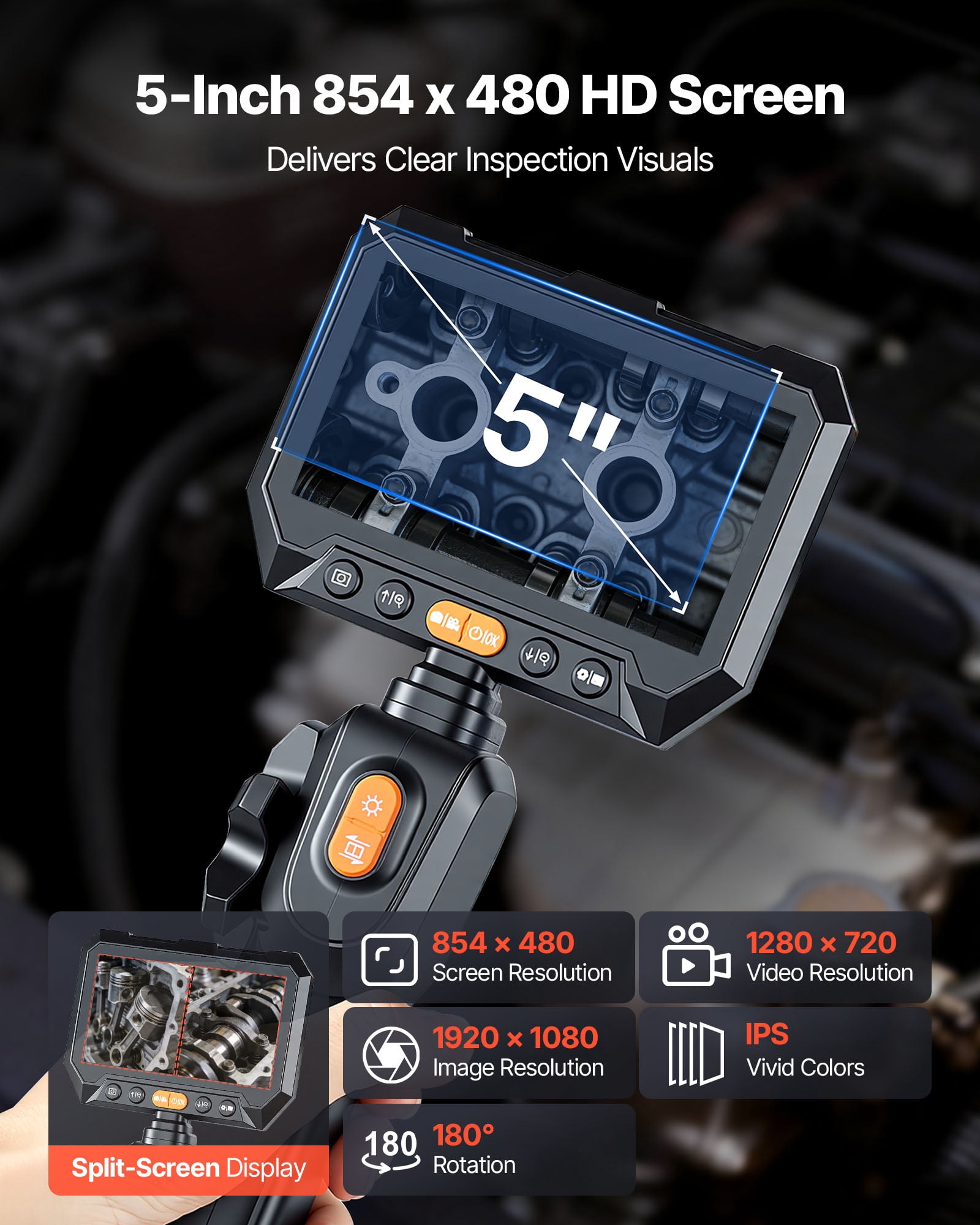 VEVOR 2-Way Dual-Lens Articulating Endoscope with Light, 1080P HD Industrial Borescope Inspection Camera with Articulated Probe, Rigid Snake Scope Cam for Wall Automotive Engine Inspect-4.9FT