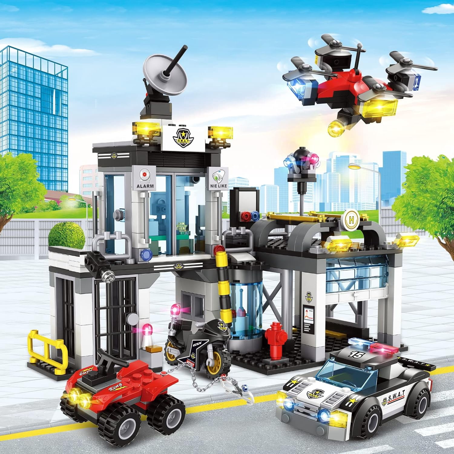 EP EXERCISE N PLAY Building Toy Set City Police Station 564 Pieces Command Center with Police Car Black