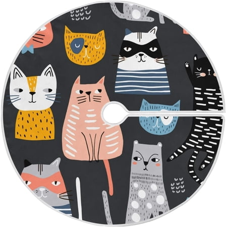 ZHANZZK Funny Cat Xmas Christmas Tree Skirt Stand Mat for Holiday Party Decoration Indoor Outdoor 36 inches