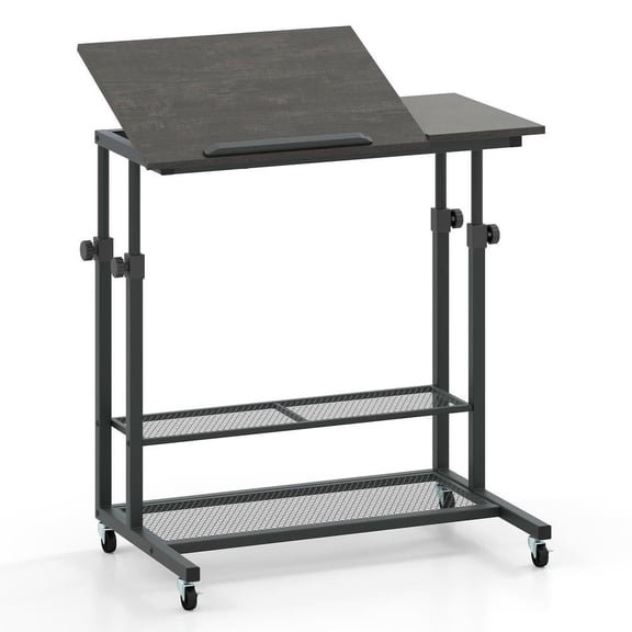 Resenkos Mobile Height-Adjustable Standing Desk with Tilting Tabletop - Black Oak/Black