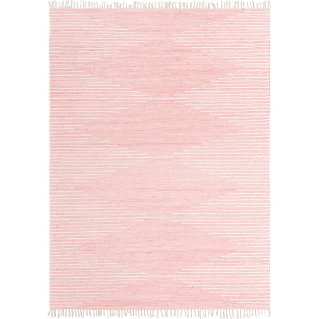 Unique Loom Chindi Cotton Geometric Striped Rug 9' x 12' Rectangle Pink/Ivory