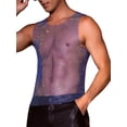 thumbnail image 5 of INSPIRE CHIC Rhinestones Sparkly Tank Top for Men's Shiny Mesh Sleeveless Tee Shirt Rave Sheer Metallic Vest M Blue, 5 of 6