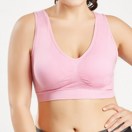 

TANGNADE Women Pure Color Plus Size Ultra-thin Large Bra Sports Bra Full Bra Cup Tops Pink + S