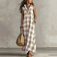 thumbnail image 5 of Achuyrbd Women's Plaid Button Front Sleeveless Dress, Collared Long Maxi Shirt Dress with Pockets, Loose Fit Summer Vacation Outfit, S-2XL, 5 of 7