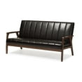 thumbnail image 2 of Baxton Studio Nikko Mid-century Modern Scandinavian Style Dark Brown Faux Leather Wooden 3-Seater Sofa, 2 of 5