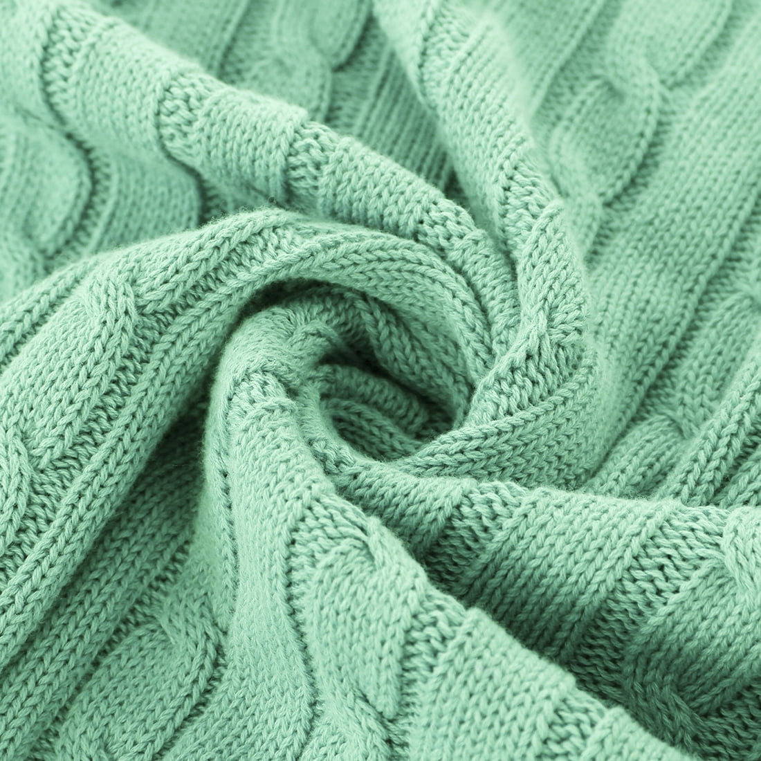Unique Bargains 100% Cotton Soft Cable Knit Blanket Light Green Full(70" x 78")