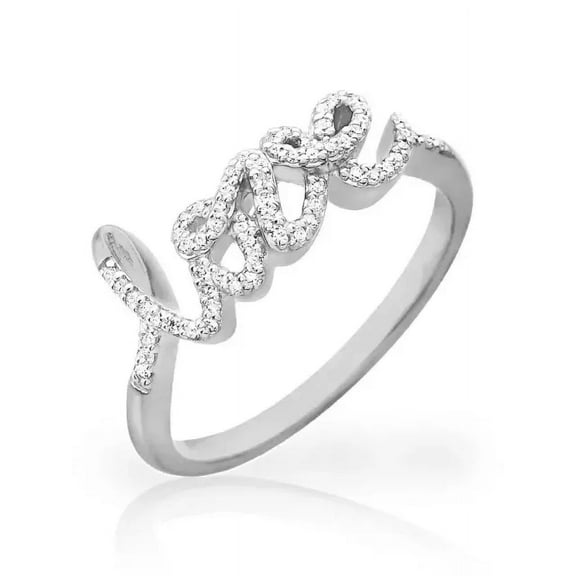 1 Ct Round Lab-Created Diamond Cursive "LOVE" Band Ring 14k White Gold Plated