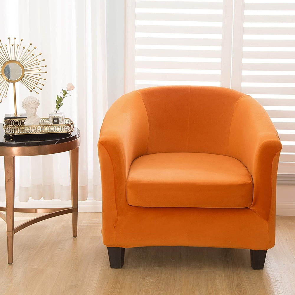 TOPCHANCES 2 Pack Velvet Tub Chair Covers with Separate Cushion Cover, Stretch Armchair Slipcovers Non Slip Sofa Couch Slipcover, Orange