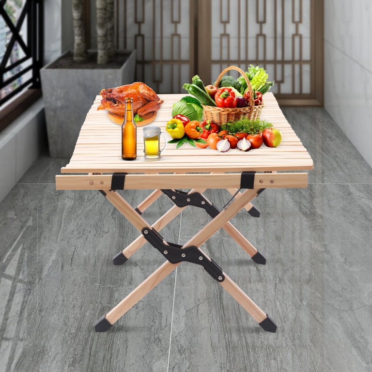 Folding Table Wooden Picnic Camping Roll Up Carrying Bag Beach
