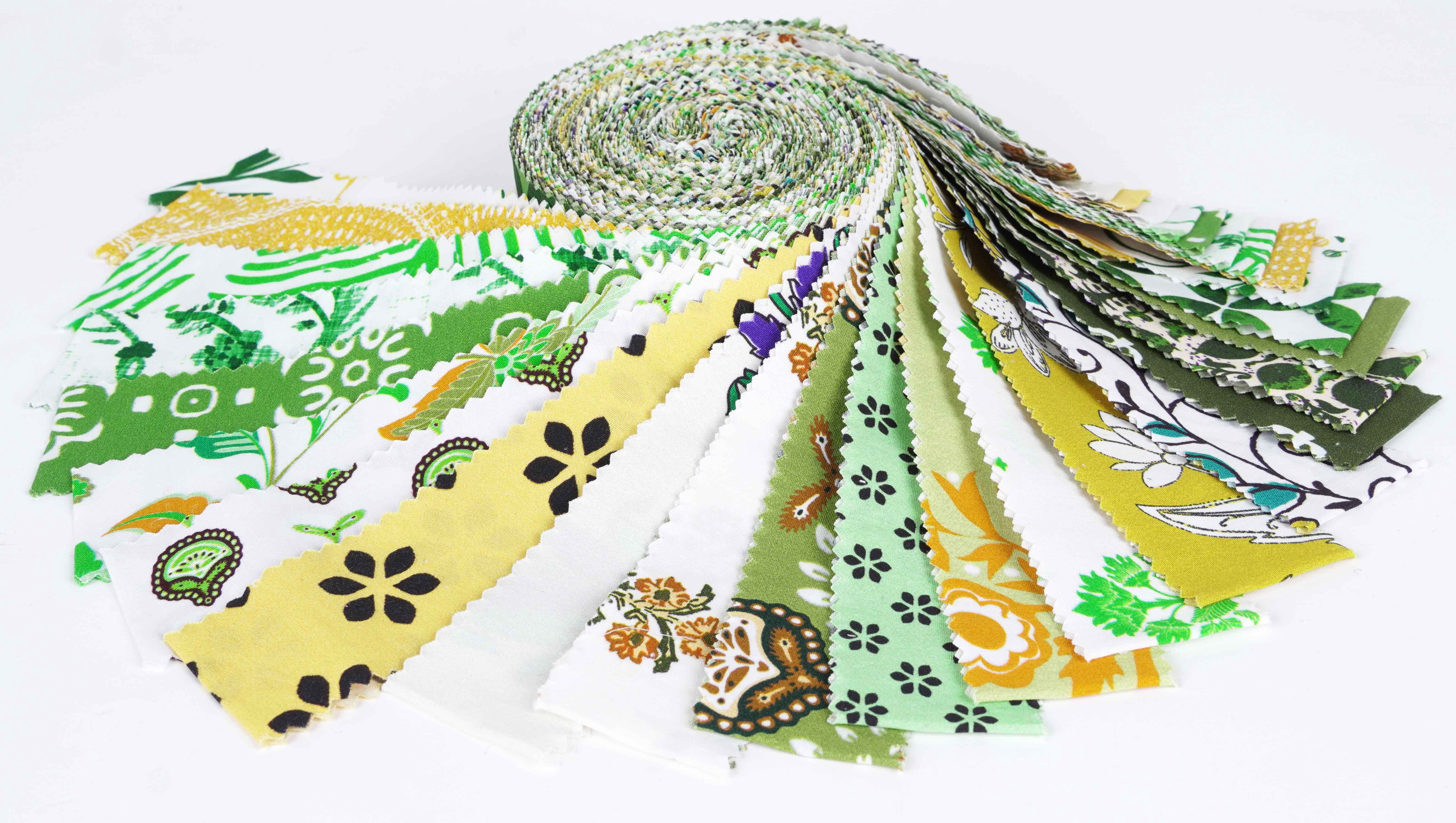 Soimoi 40Pcs Block Print Precut Fabrics Strips Roll Up 1.5x42inches Cotton Jelly Rolls For Quilting - Green