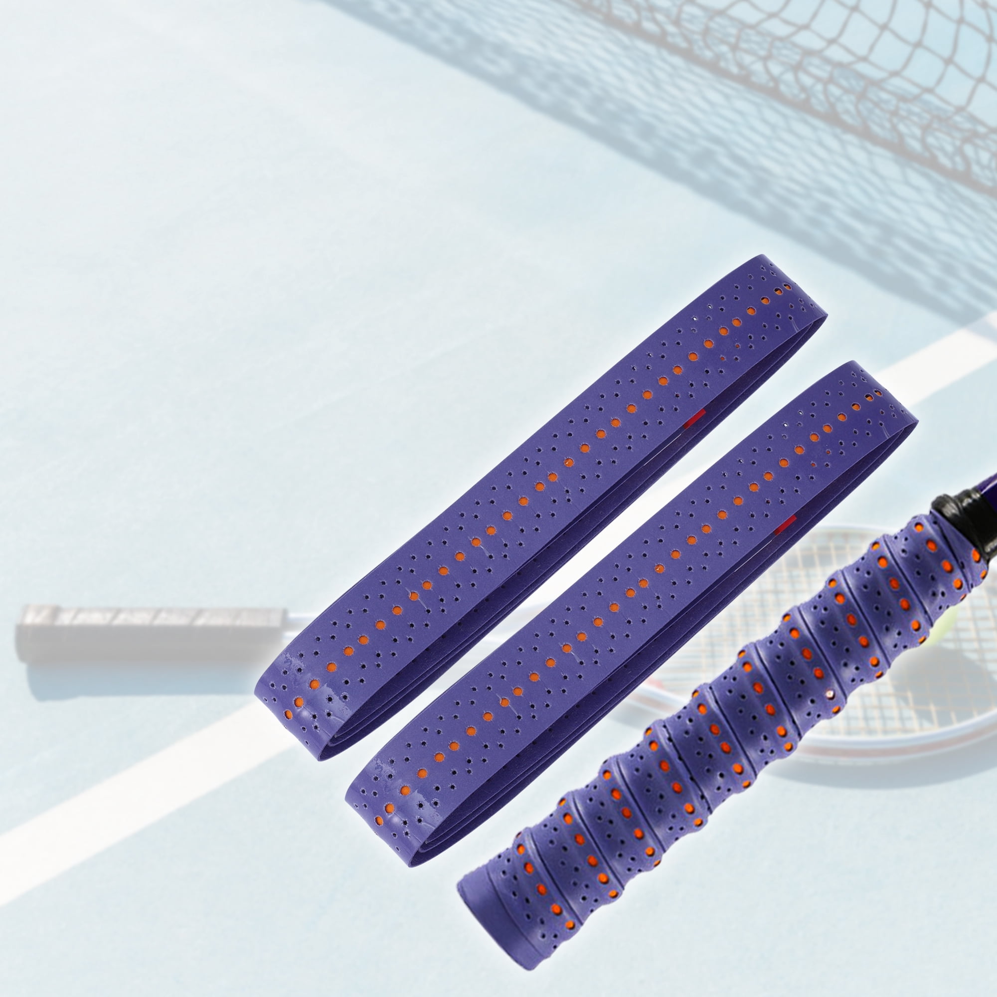 Unique Bargains 2 Pcs Tennis Racket Grip Tape Dry Overgrip Tape Purple Orange