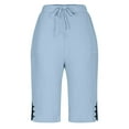 thumbnail image 4 of Womens Shorts Casual Summer Solid Color Loose Straight Leg Womens Shorts Plus Size With Pockets Buttons Five Quarter Shorts for Women Summer Womens Shorts Under $15, 4 of 6