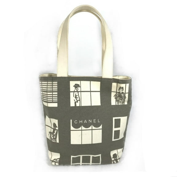 Pre-Owned Chanel Windows line Tote Bag Shoulder Bag Gray x White (Good)