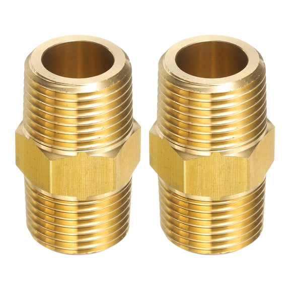 Uxcell 2pcs Brass Pipe Fitting 3/8" NPT x 3/8" NPT Male Brass Hex Nipple Pipe Extension Adapter