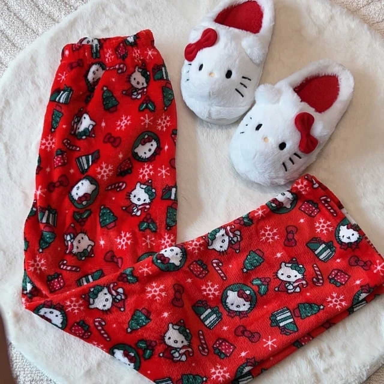 Sanrio Hello Kitty Pajamas Pants Black Pink Anime Flannel Women